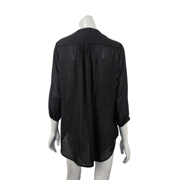 LOYAL HANA Women's Vneck Pleated front Blouse in Black Poly Size Large - Picture 4 of 9